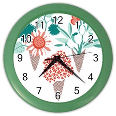 Flowers T- Shirt Midsummer I Scream Flower Cones    Print    Green Aqua And Orange Flowers Bouquets Color Wall Clock by ZUXUMI