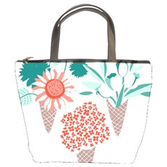 Flowers T- Shirt Midsummer I Scream Flower Cones    Print    Green Aqua And Orange Flowers Bouquets Bucket Bag by ZUXUMI