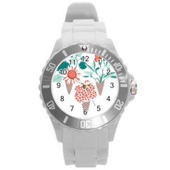 Flowers T- Shirt Midsummer I Scream Flower Cones    Print    Green Aqua And Orange Flowers Bouquets Round Plastic Sport Watch (l) by ZUXUMI