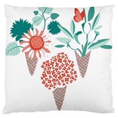 Flowers T- Shirt Midsummer I Scream Flower Cones    Print    Green Aqua And Orange Flowers Bouquets Large Premium Plush Fleece Cushion Case (one Side) by ZUXUMI