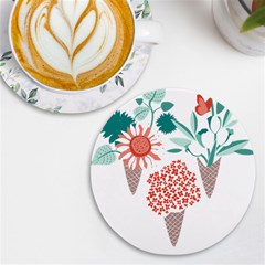 Flowers T- Shirt Midsummer I Scream Flower Cones    Print    Green Aqua And Orange Flowers Bouquets Uv Print Round Tile Coaster by ZUXUMI