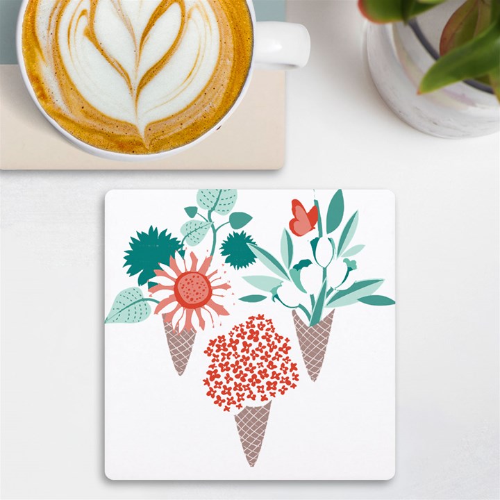 Flowers T- Shirt Midsummer I Scream Flower Cones    Print    Green Aqua And Orange Flowers Bouquets UV Print Square Tile Coaster 