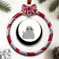 Persian Cat T-shirtwhite Look Calm Persian Cat 09 T-shirt Metal Red Ribbon Round Ornament by EnriqueJohnson