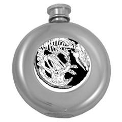 Fossil T- Shirt Armadillo Fossil X Inktober 22 - Black Design T- Shirt Round Hip Flask (5 Oz) by ZUXUMI