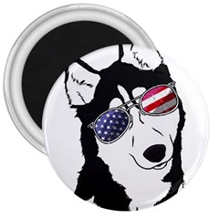 Fourth Of July T- Shirt Patriotic Husky T- Shirt 3  Magnets by ZUXUMI