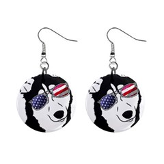 Fourth Of July T- Shirt Patriotic Husky T- Shirt Mini Button Earrings by ZUXUMI