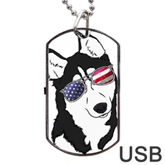 Fourth Of July T- Shirt Patriotic Husky T- Shirt Dog Tag Usb Flash (two Sides) by ZUXUMI