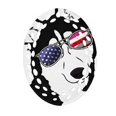 Fourth Of July T- Shirt Patriotic Husky T- Shirt Oval Filigree Ornament (two Sides)