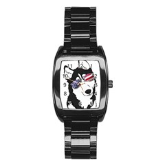 Fourth Of July T- Shirt Patriotic Husky T- Shirt Stainless Steel Barrel Watch by ZUXUMI