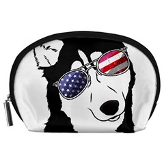 Fourth Of July T- Shirt Patriotic Husky T- Shirt Accessory Pouch (large) by ZUXUMI