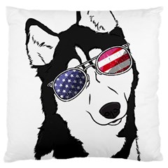 Fourth Of July T- Shirt Patriotic Husky T- Shirt Large Premium Plush Fleece Cushion Case (two Sides) by ZUXUMI