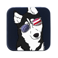 Fourth Of July T- Shirt Patriotic Husky T- Shirt Square Metal Box (black) by ZUXUMI