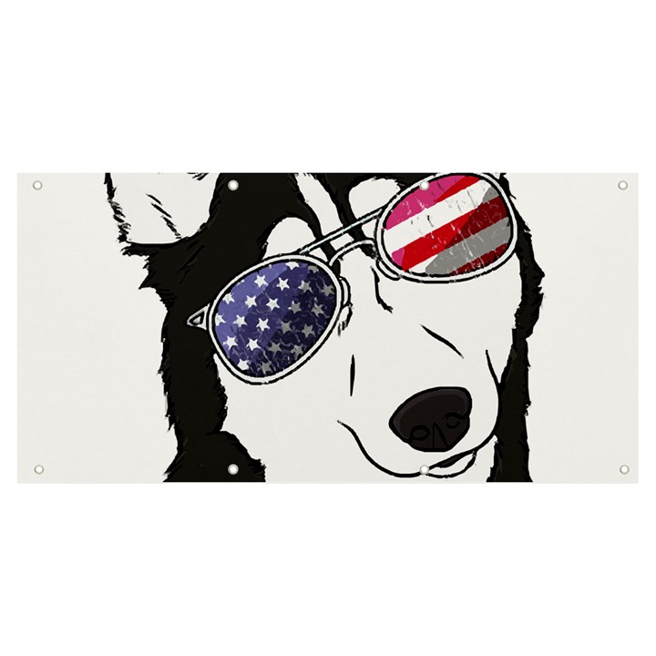 Fourth Of July T- Shirt Patriotic Husky T- Shirt Banner and Sign 8  x 4 