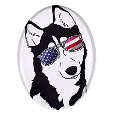 Fourth Of July T- Shirt Patriotic Husky T- Shirt Oval Glass Fridge Magnet (4 Pack) by ZUXUMI