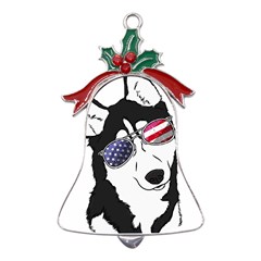 Fourth Of July T- Shirt Patriotic Husky T- Shirt Metal Holly Leaf Bell Ornament by ZUXUMI