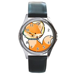 Fox T- Shirt Kawaii Astronaut Fox T- Shirt Round Metal Watch by ZUXUMI