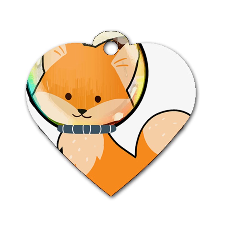 Fox T- Shirt Kawaii Astronaut Fox T- Shirt Dog Tag Heart (One Side)