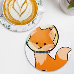 Fox T- Shirt Kawaii Astronaut Fox T- Shirt Uv Print Round Tile Coaster by ZUXUMI