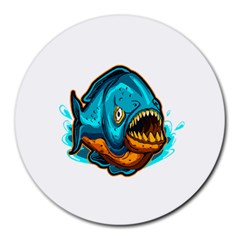 Piranha T-shirtwhite Look Calm Piranha 03 T-shirt Round Mousepad by EnriqueJohnson