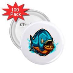 Piranha T-shirtwhite Look Calm Piranha 03 T-shirt 2 25  Buttons (100 Pack)  by EnriqueJohnson