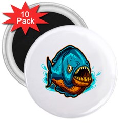 Piranha T-shirtwhite Look Calm Piranha 03 T-shirt 3  Magnets (10 Pack)  by EnriqueJohnson