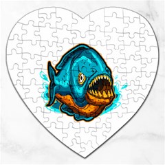 Piranha T-shirtwhite Look Calm Piranha 03 T-shirt Jigsaw Puzzle (heart) by EnriqueJohnson