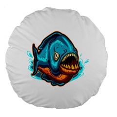 Piranha T-shirtwhite Look Calm Piranha 03 T-shirt Large 18  Premium Round Cushions by EnriqueJohnson