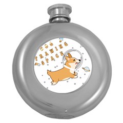 Frawing Space Dog Lover T- Shirt Cool Dog Frawing Space Dog Lover T- Shirt Round Hip Flask (5 Oz) by ZUXUMI