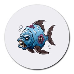 Piranha T-shirtwhite Look Calm Piranha 09 T-shirt Round Mousepad by EnriqueJohnson