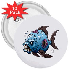 Piranha T-shirtwhite Look Calm Piranha 09 T-shirt 3  Buttons (10 Pack)  by EnriqueJohnson