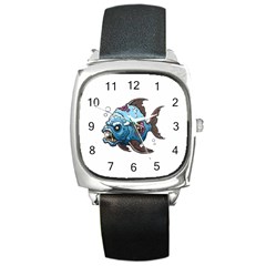 Piranha T-shirtwhite Look Calm Piranha 09 T-shirt Square Metal Watch by EnriqueJohnson