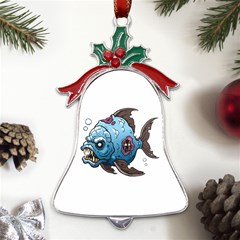 Piranha T-shirtwhite Look Calm Piranha 09 T-shirt Metal Holly Leaf Bell Ornament by EnriqueJohnson