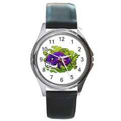 Piranha T-shirtwhite Look Calm Piranha 27 T-shirt Round Metal Watch by EnriqueJohnson