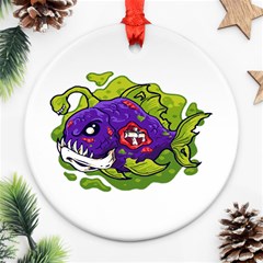 Piranha T-shirtwhite Look Calm Piranha 27 T-shirt Round Ornament (two Sides) by EnriqueJohnson