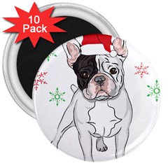 French Bulldog Christmas T- Shirt Christmas Santa Frenchie T- Shirt 3  Magnets (10 Pack)  by ZUXUMI