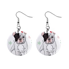 French Bulldog Christmas T- Shirt Christmas Santa Frenchie T- Shirt Mini Button Earrings by ZUXUMI