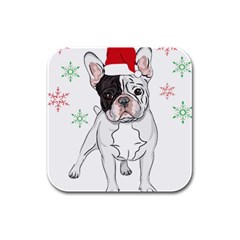 French Bulldog Christmas T- Shirt Christmas Santa Frenchie T- Shirt Rubber Square Coaster (4 Pack) by ZUXUMI