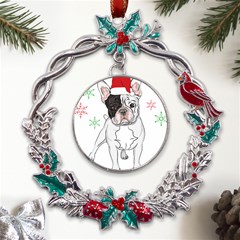 French Bulldog Christmas T- Shirt Christmas Santa Frenchie T- Shirt Metal X mas Wreath Holly Leaf Ornament by ZUXUMI