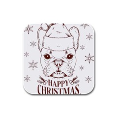 French Bulldog Christmas T- Shirt Happy Christmas Santa Frenchie T- Shirt Rubber Square Coaster (4 Pack) by ZUXUMI