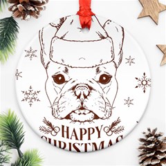 French Bulldog Christmas T- Shirt Happy Christmas Santa Frenchie T- Shirt Round Ornament (two Sides) by ZUXUMI