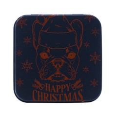 French Bulldog Christmas T- Shirt Happy Christmas Santa Frenchie T- Shirt Square Metal Box (black) by ZUXUMI