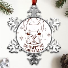 French Bulldog Christmas T- Shirt Happy Christmas Santa Frenchie T- Shirt Metal Small Snowflake Ornament by ZUXUMI