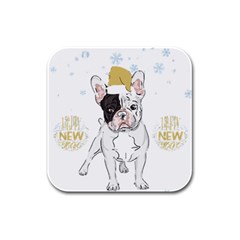 French Bulldog Christmas T- Shirt Happy New Year Frenchie Bulldog T- Shirt Rubber Square Coaster (4 Pack) by ZUXUMI