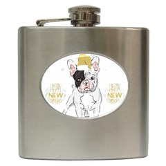 French Bulldog Christmas T- Shirt Happy New Year Frenchie Bulldog T- Shirt Hip Flask (6 Oz) by ZUXUMI