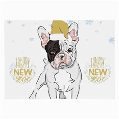 French Bulldog Christmas T- Shirt Happy New Year Frenchie Bulldog T- Shirt Large Glasses Cloth (2 Sides) by ZUXUMI