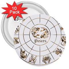 Pisces T-shirtpisces Gold Edition - 12 Zodiac In 1 T-shirt 3  Buttons (10 Pack)  by EnriqueJohnson