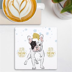 French Bulldog Christmas T- Shirt Happy New Year Frenchie Bulldog T- Shirt Uv Print Square Tile Coaster  by ZUXUMI