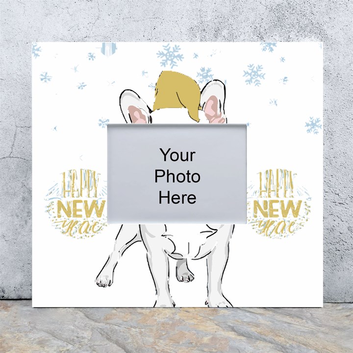 French Bulldog Christmas T- Shirt Happy New Year Frenchie Bulldog T- Shirt White Wall Photo Frame 5  x 7 