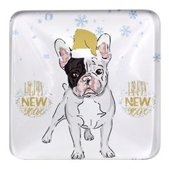 French Bulldog Christmas T- Shirt Happy New Year Frenchie Bulldog T- Shirt Square Glass Fridge Magnet (4 Pack) by ZUXUMI