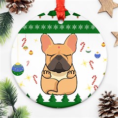 French Bulldog T- Shirt Cute French Bulldog Christmas T- Shirt (1) Ornament (round) by ZUXUMI